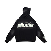 Retro Distressed Print Loose Fit Streetwear Black Hoodie