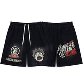 Dark Street‑Style Graphic‑Print Drawstring Summer Shorts