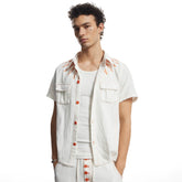 DND4DES American street contrasting bullet print linen shirt breathable and cool casual commuting short sleeved top