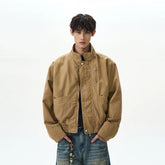 A PUEE American retro bomber standing collar pilot jacket men's and women's boxy short Barn style workwear jacket