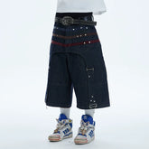 Sun Ensheng Luzhuo Same Style DND4DES Star Suede Splicing Danning Original Cow Seven Point Shorts Cowboy Mid Pants