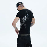 DND4DES trendy elastic short sleeved T-shirt with American hip-hop style printed slim fit polyester mixed cotton breathable suitable for young people
