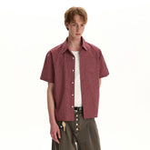 A PUEE American retro old money style short sleeved checkered shirt for men and women boxy short versatile commuting top