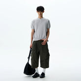 A PUEE American retro vintage vintage distressed large pocket workwear shorts for men and women, high intelligence loose cropped pants