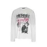 HermitCreate24FW old spray dirty combed cotton printed long-sleeved T-shirt cartoon cat Vintage trend
