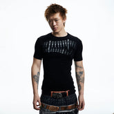 DND4DES American High Street Bullet Printed T-shirt Elastic Tight Gothic Dark Wind Wool Blended Short Sleeve