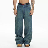 DND4DES American retro laser burned flower washed distressed bamboo striped jeans straight tube micro flared 2021M version