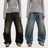 DND4DES American retro three-dimensional washed cat whiskers made of old curved knife shaped buckle baggy jeans in multiple colors