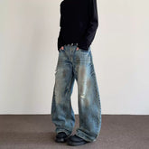 A PUEE American retro street distressed distressed jeans men's trendy straight leg slightly flared cleanfit curved knife pants
