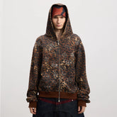 DND4DES original design American retro cartoon anime hot diamond teddy bear pendant leopard print hooded sweatshirt jacket