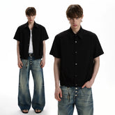 A PUEE American retro shoulder style short sleeved shirt cleanfit silhouette deconstruction loose short shirt trend