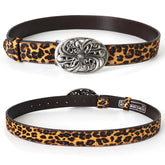DND4DES Retro Honeysuckle Pattern Customized Belt Head, Horse Hair Leopard Pattern Belt Head Layer, Leather Leather Belt, Belt