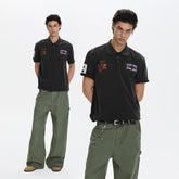 A PUEE American retro vintage vintage vintage vintage embroidered short sleeved polo shirt for men and women, stylish street style short top