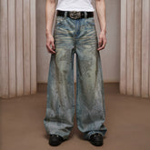 DND4DES Ding Yuxi Same Style American Heavy Industry Wash Dirty Stained Starry Sky Cross Color Hot Drilled Straight leg Jeans