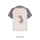HC/HermitCreate Star Girl Portrait Theme Retro distressed raglan T-shirt Boxy Edition