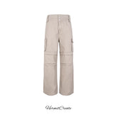 HC/HermitCreate Double Waist Folded Multi Pocket Washed Buckle Work Pants