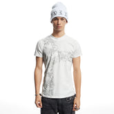 DND4DES American street hot stamping cross short sleeved light Asian skull print slim fit pure cotton round neck T-shirt