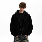 A PUEE American retro clean fit airplane buckle design sense zipper hoodie boxy version short jacket trendy