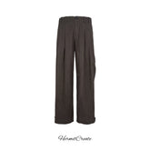 HC/HermitCreate Linen Casual Pants, pleated Western Pants, workwear pants, vintage atmosphere, versatile brown