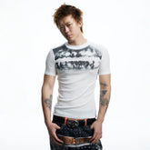 DND4DES dental drill opium dark tight print elastic slim fit wool blend inner bottom short sleeved T-shirt
