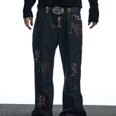 DND4DES American Street Gothic Camouflage Patch Leather Five Buckle Straight Tube Original Cow Casual Jeans Pants