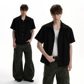 A PUEE classic minimalist deconstructive cut short sleeved shirt cleanfit, high-end casual versatile shoulder shirt