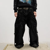 DND4DES original deconstruction design, ium Reebok pants with adjustable pleats, strap pockets, workwear jeans