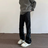 Apuee American High Street Vibe Zipper Split Make Old Black Jeans Men's and Women's Straight Tube Micro Pull Show Thin Pants