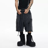 DND4DES original design deconstruction double waisted washed distressed cropped pants 340g pure cotton shorts loose sweatpants