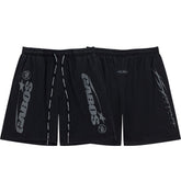 Black Side Letter Graphic Drawstring Loose Street‑Wear Shorts