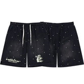 Retro Distressed Star Print Elastic Waist Loose‑Fit Men’s Casual Shorts