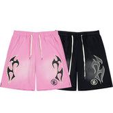 Retro Distressed Flame Graphic Casual Summer Street Shorts