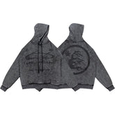 Street Style Distressed Wash Graphic Full Zip Hooded Jacket