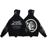 Dark Street‑Style Back Logo Graphic Oversized Hooded Sweatshirt