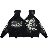 Street‑Wear Oversized Hoodie Retro Cream Graphic Print Drawstring Hood