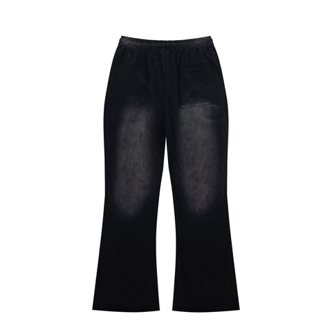 Black Gothic Embroidery Loose‑Fit Flare Casual Sweatpants