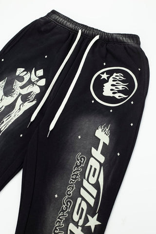 Street Style Skull Letter Print Elastic Waist Flared Pants