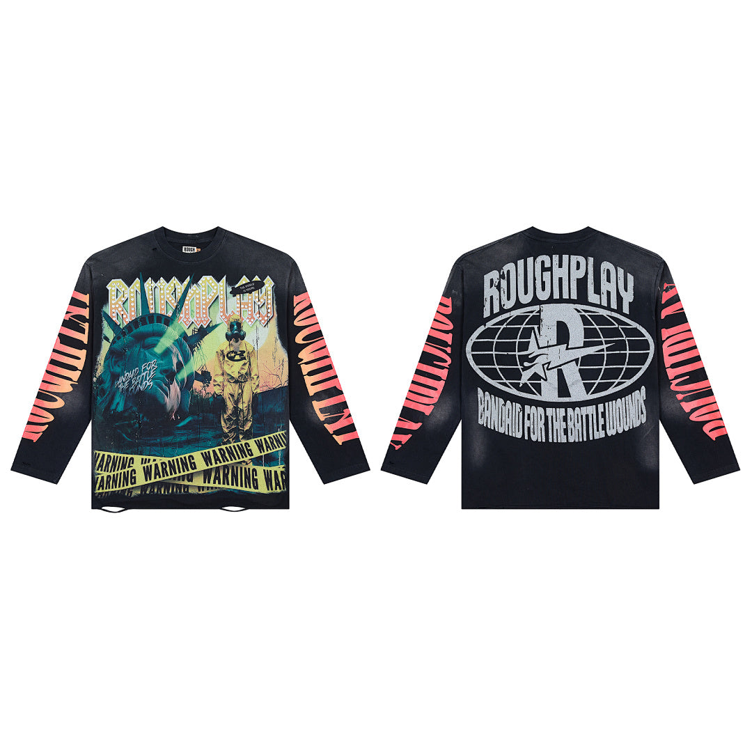 Rough Club Warning Graphic Long Sleeve T-Shirt