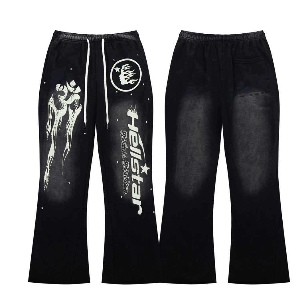 Street Style Skull Letter Print Elastic Waist Flared Pants