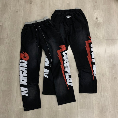 RoughPlay Vintage Washed Graphic Sweatpants black