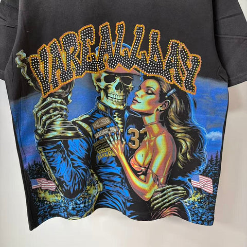 Vare All Day Skeleton Racer Graphic Tee | Black Washed