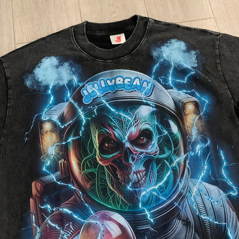 Jellybean Astronaut Skull Graphic Tee | Black Electric Print