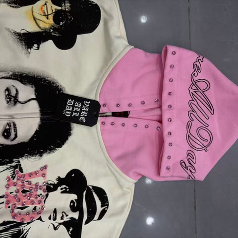 VARE All Day Vintage Pop Icon Graphic Zip Up Hoodie