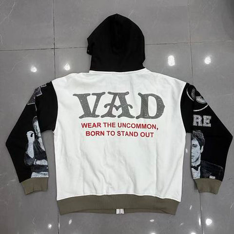 VARE All Day Streetwear Vintage Graphic Zip-Up Hoodie