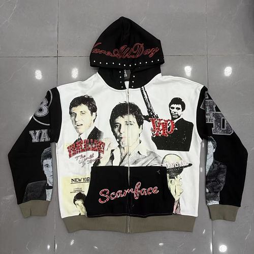 VARE All Day Streetwear Vintage Graphic Zip-Up Hoodie