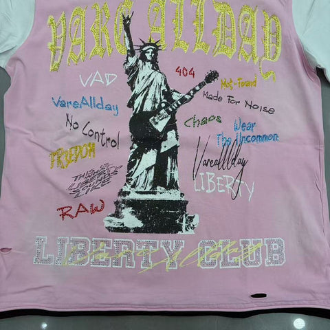 Vintage Liberty Graphic Tee – Pink Streetwear Short Sleeve T-Shirt