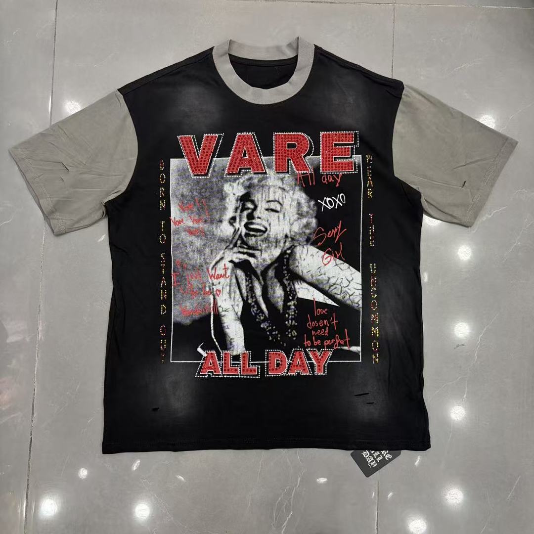 VARE All Day Graphic Contrast T-Shirt – Vintage Streetwear Oversized Tee