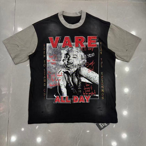 VARE All Day Graphic Contrast T-Shirt – Vintage Streetwear Oversized Tee