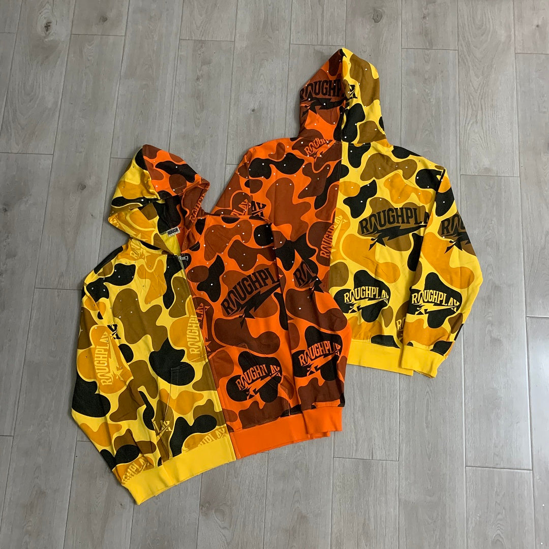 Rough Play Split Camo Zip Hoodie | Yellow / Orange