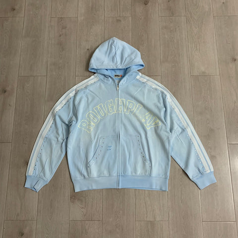 Rough Play Rhinestone Zip Hoodie Light Blue